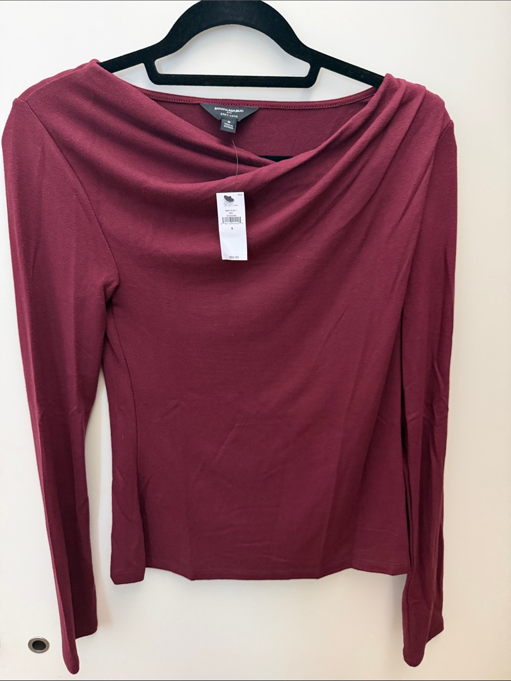 Banana Republic Long-Sleeve Draped Neck Top in Burgundy